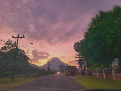 A picture of Arenal Volcano at sunset