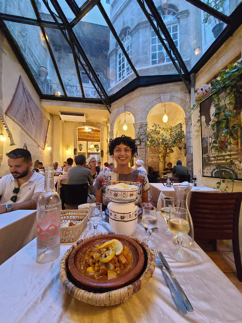 Couscous for dinner in a striking glass-ceilinged restaurant