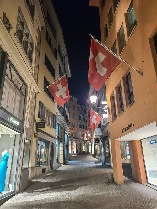 Downtown Zurich walk at night