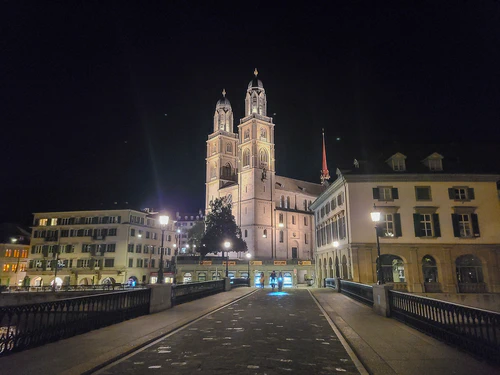 Downtown Zurich walk at night