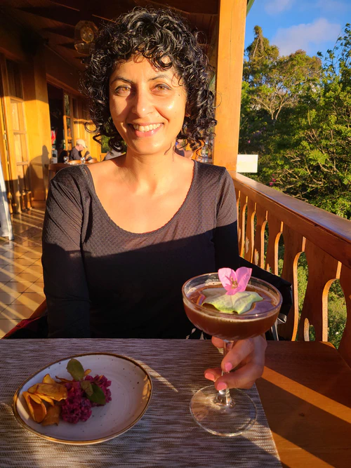 Mandeep dappled in sunlight once we finally made it to Monteverde